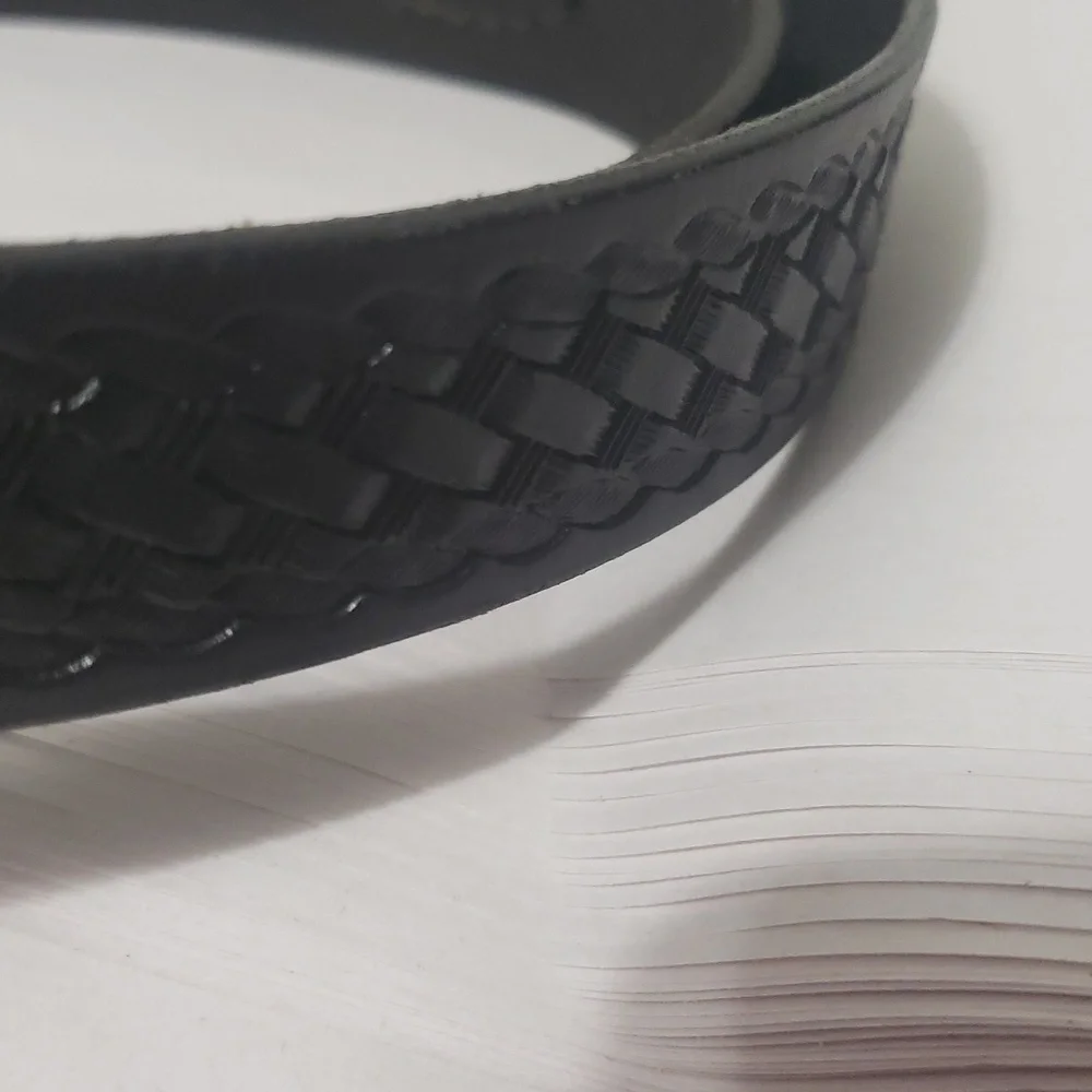 Triple‎ K Black Leather Ranger Basketweave Solid Brass Belt